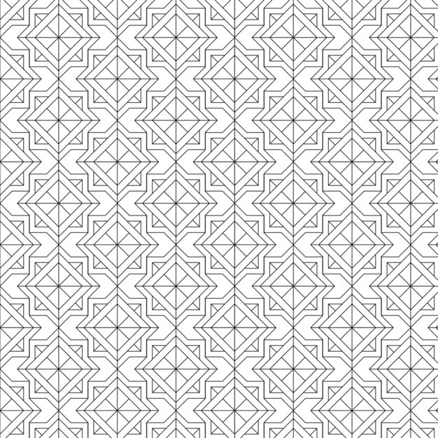 Black geometric seamless patterns set on a white background