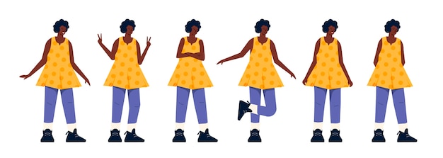 Free Vector black girl in different poses flat design