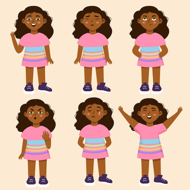 Free vector black girl in different poses