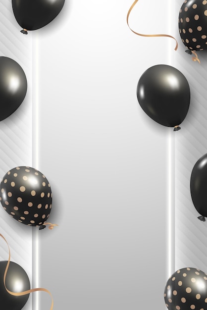 Free vector black glitz party balloons frame on gray background design vector