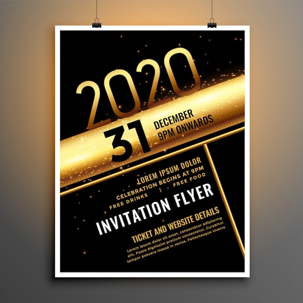 Black and gold 2020 new year flyer template