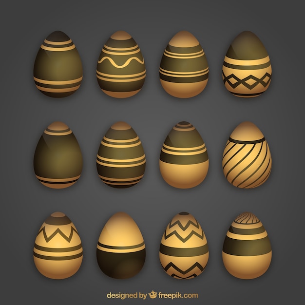 Free Vector black & gold easter day eggs collection