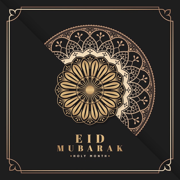 Free Vector black and gold eid mubarak postcard vector