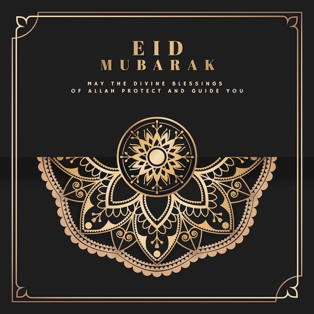 Free Vector black and gold eid mubarak postcard vector