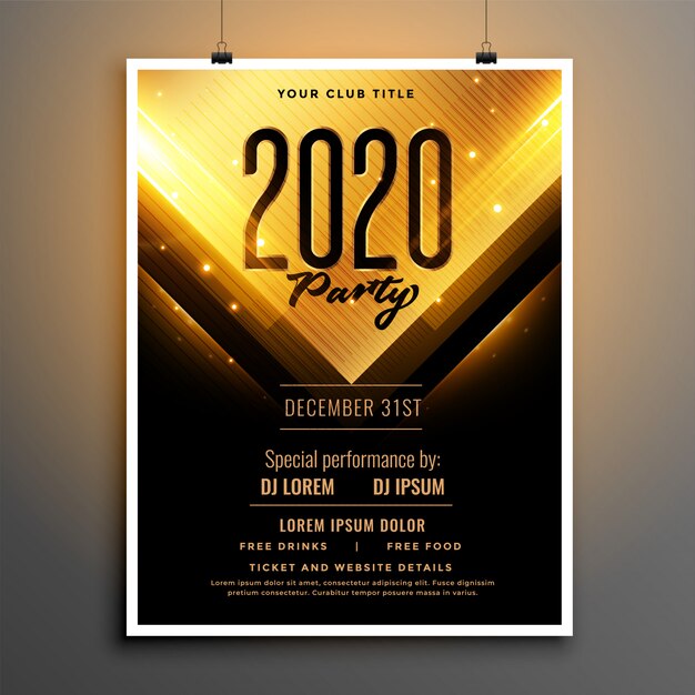 Black and gold happy new year party flyer template design