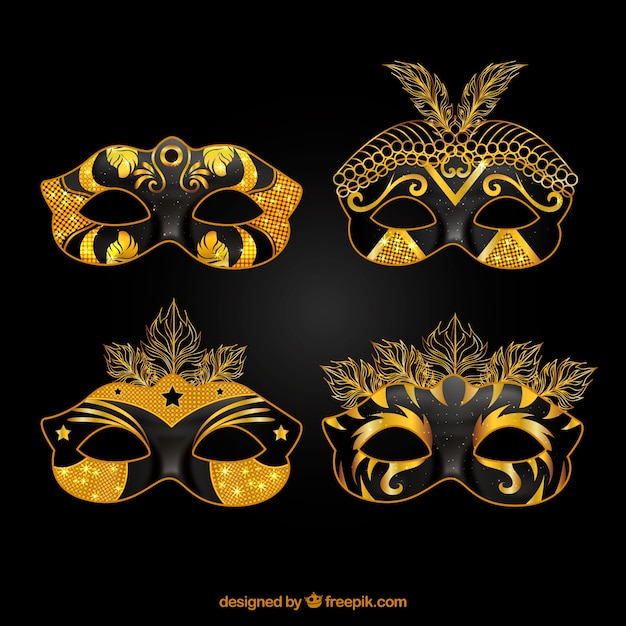 Free Vector black and golden carnival mask collection