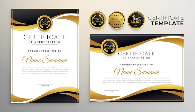 Free Vector black and golden certificate of appreciation template for university graduates