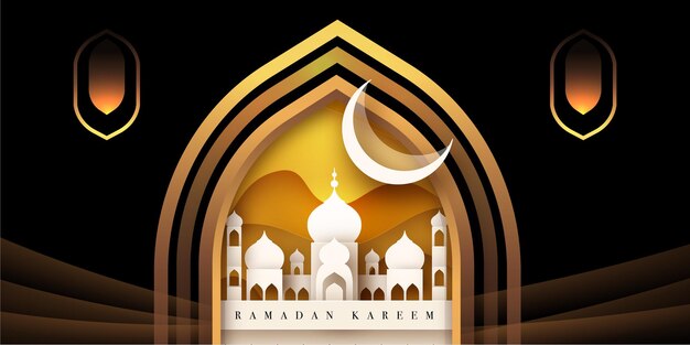 black and golden Free vector eid mubarak ramadan season festival greeting design banner background