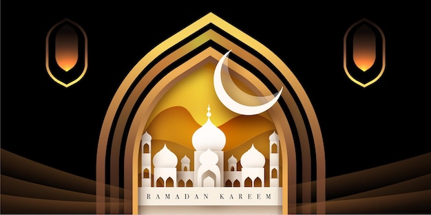 black and golden Free vector eid mubarak ramadan season festival greeting design banner background