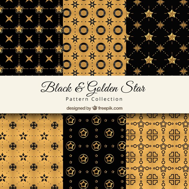 Black and golden patterns with shiny stars