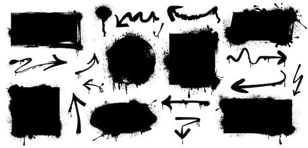 Free vector black graffiti spray paint frames ink arrows with splatters and drips