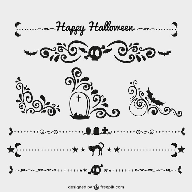 Free Vector black halloween ornaments and page dividers