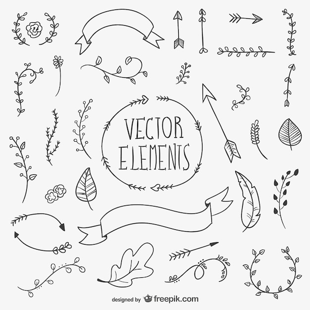 Free vector black hand drawn boho elements