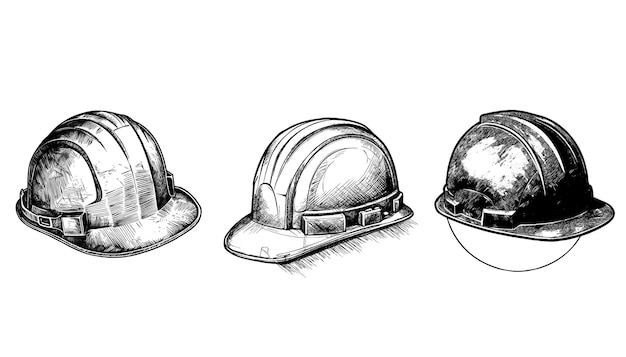 Free Vector black hand sketch construction helmet collection