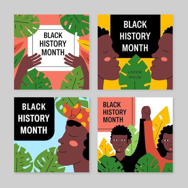 Free vector black history month instagram post pack