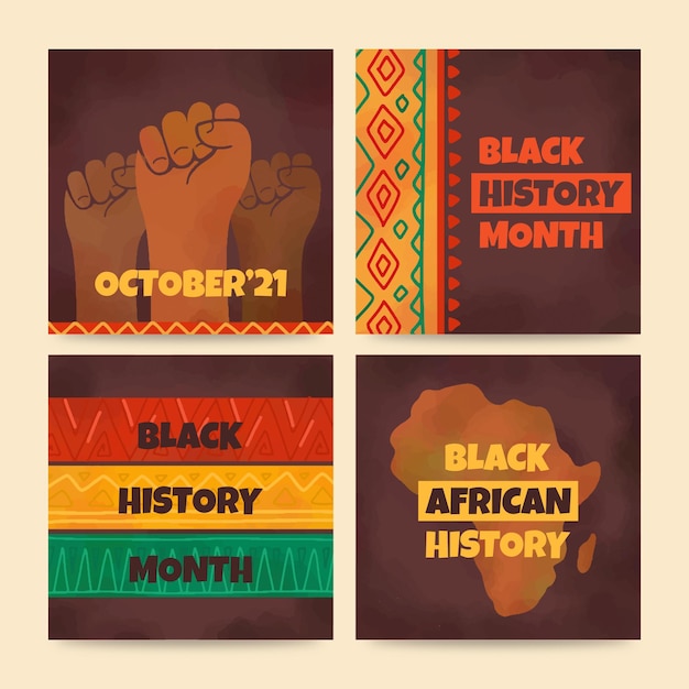 Free Vector black history month instagram post set