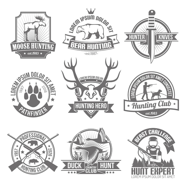 Free Vector black hunting emblems set