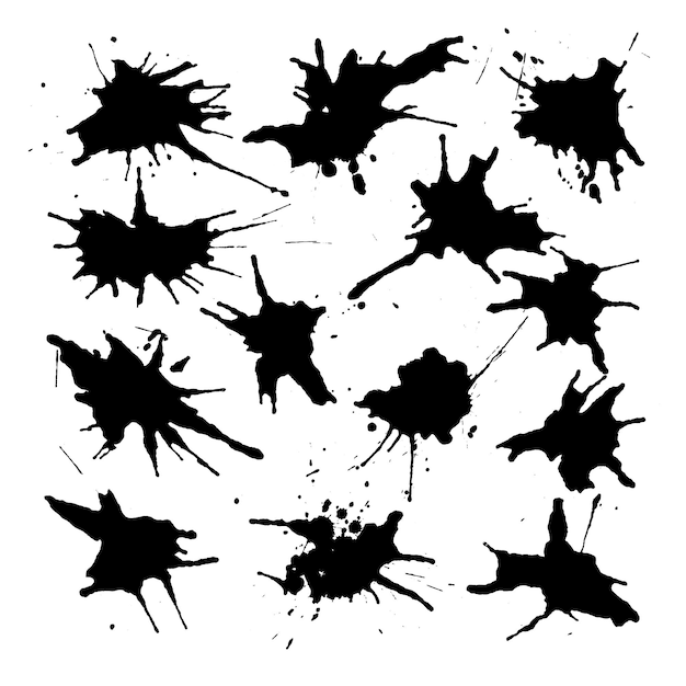 Free vector black ink spots set on white background ink illustration brush strokes set