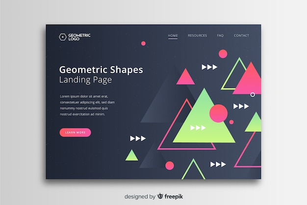 Free Vector black landing page with vibrant geometric shapes