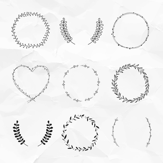 Free Vector black leafy frame set vector