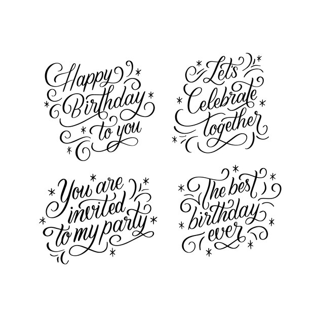 Black lettering birthday stickers collection