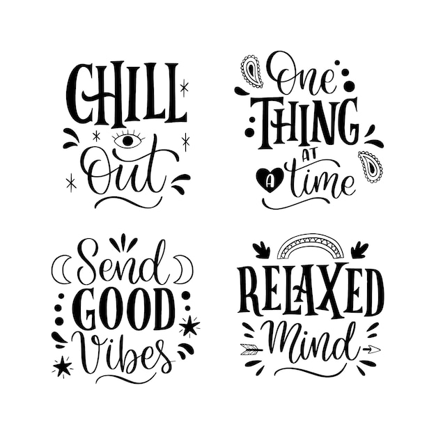 Free Vector black lettering chill out sticker set