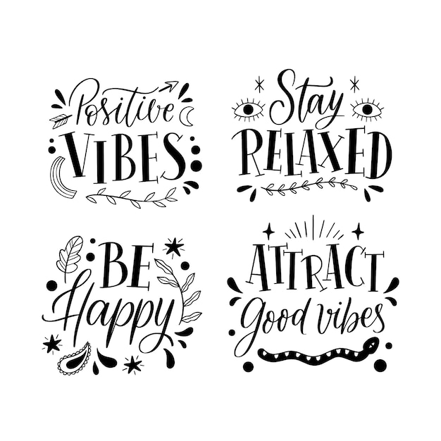 Free vector black lettering chill out sticker set