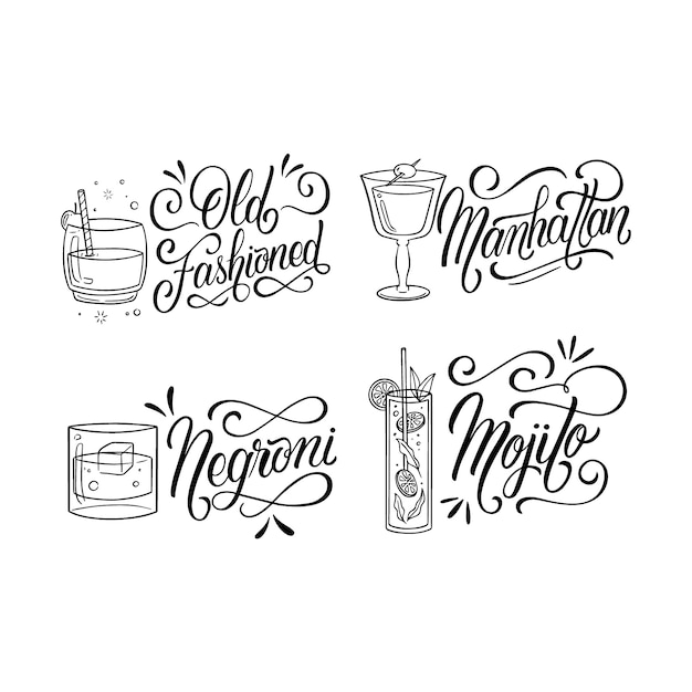 Black lettering cocktails stickers