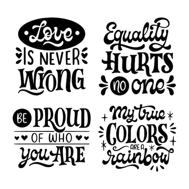 Free Vector black lettering lgbtiq pride stickers collection