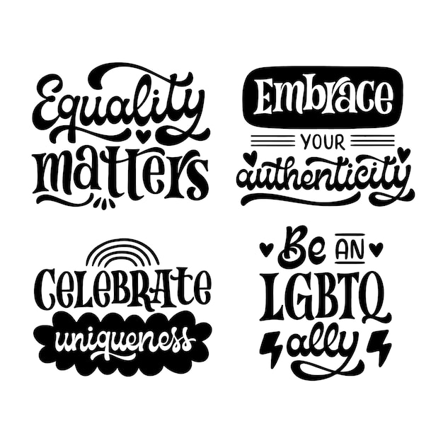 Free Vector black lettering lgbtiq pride stickers collection