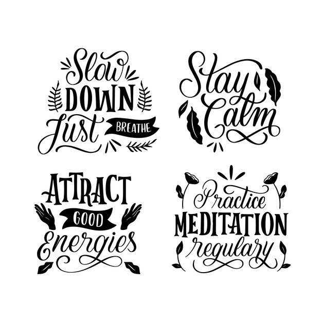 Black lettering meditation stickers