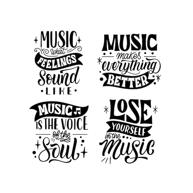 Free Vector black lettering music sticker collection