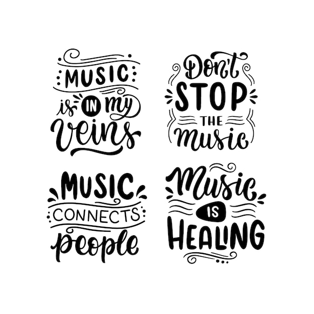 Free Vector black lettering music sticker set