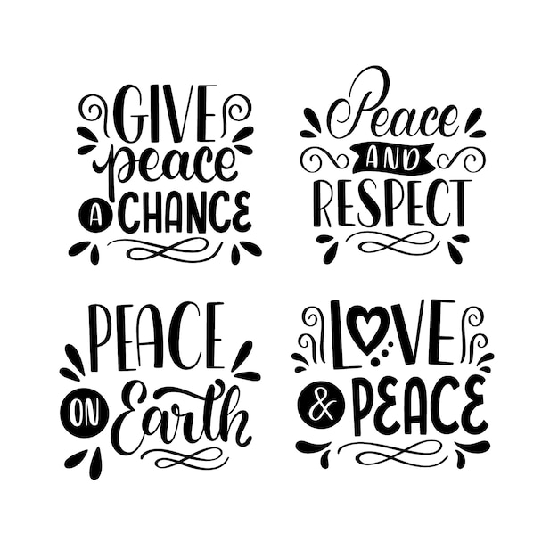 Free Vector black lettering peace and love stickers collection