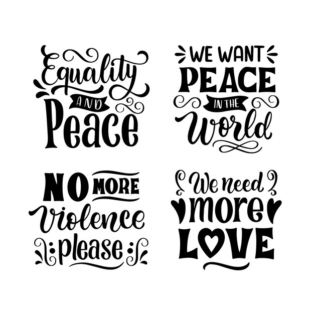 Black lettering peace and love stickers collection