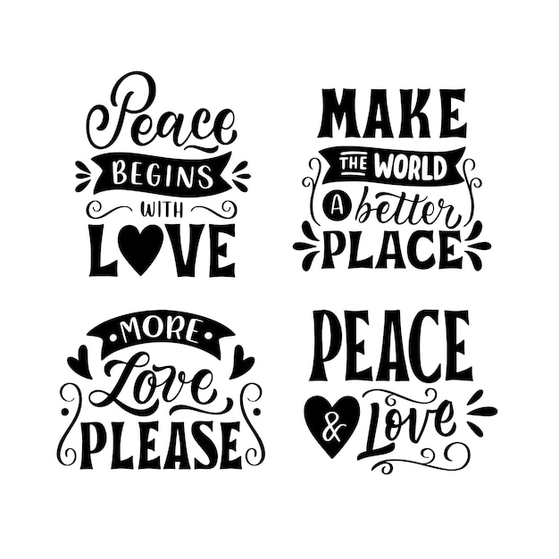 Black lettering peace and love stickers collection