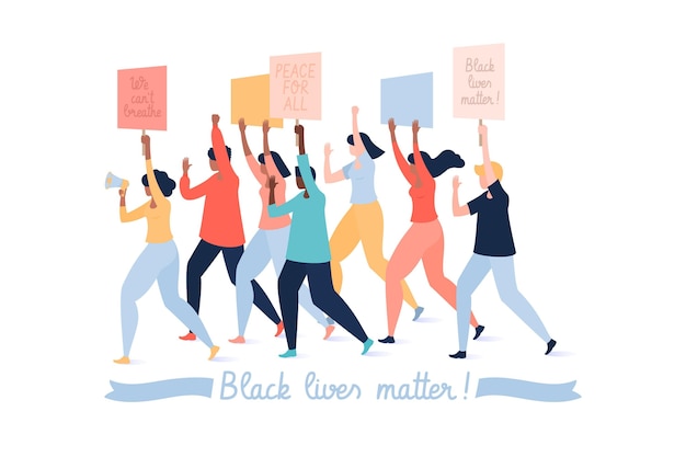 Free Vector black lives matter people protest against racism