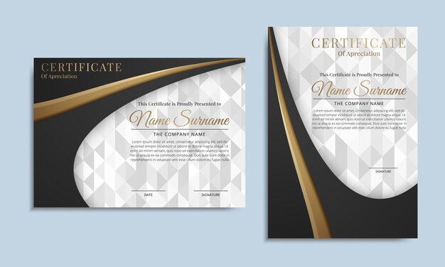 Black luxury certificate of achivement template with golden award badge