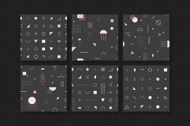 Free Vector black memphis pattern wallpaper set