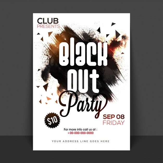  Black Out Party Poster, Banner or Flyer with abstract brush strokes. 