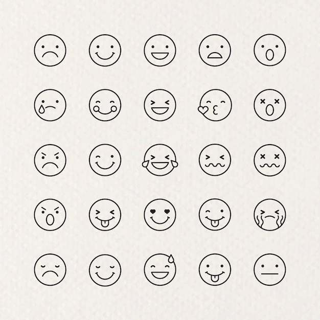 Free vector black outline emoticon set isolated on beige background