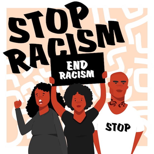 Free vector black people protesting together against racism