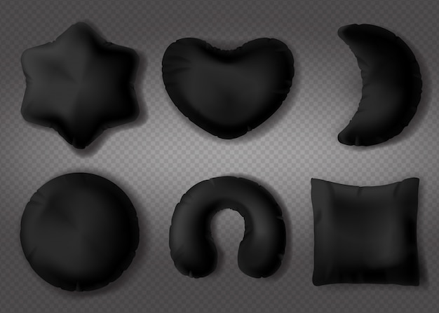 Free Vector black pillows different shapes set isolated