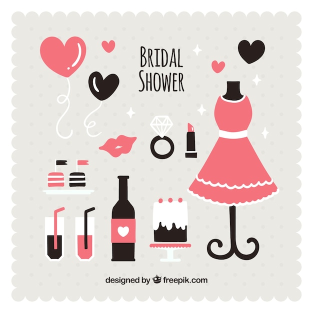 Free Vector black and pink wedding accessories in flat design