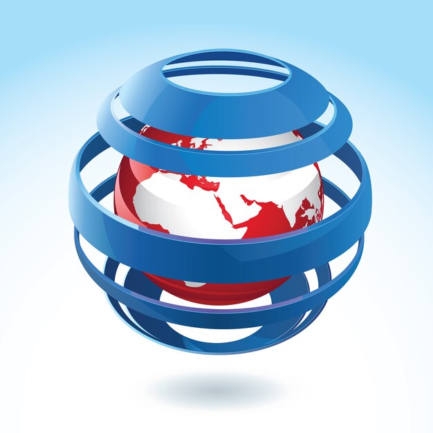 Black and red earth globe with blue ribbon around