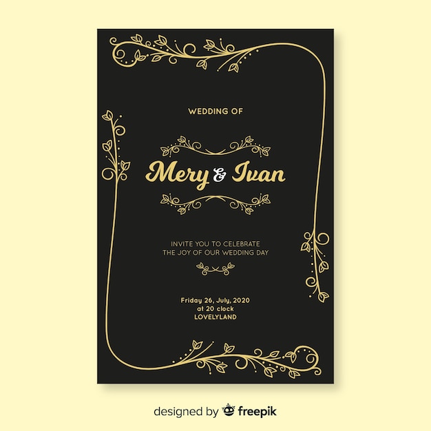 Black retro wedding invitation template