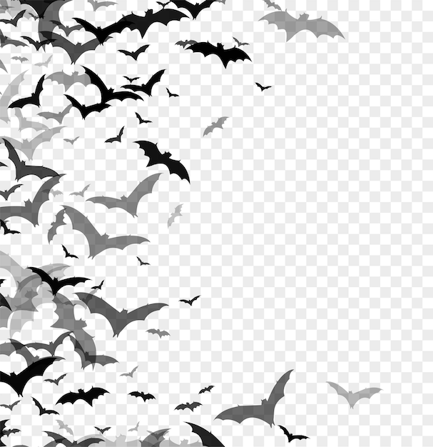 Black silhouette of bats isolated on transparent background. Halloween traditional design element. Vector illustration EPS10