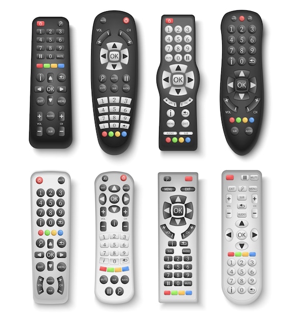 Free Vector black and silver tv remote controllers of different models  realistic set isolated vector illustration