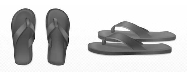 Black summer rubber slippers for beach or pool