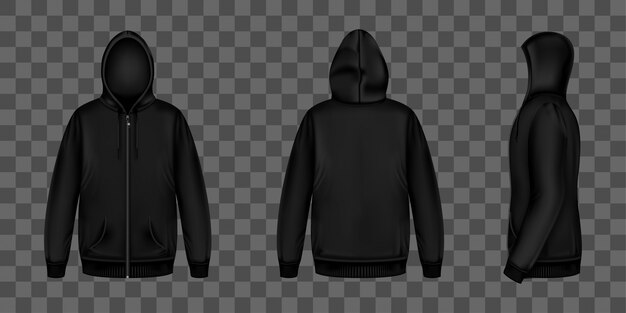 Black sweatshirt with zipper, hood and pockets